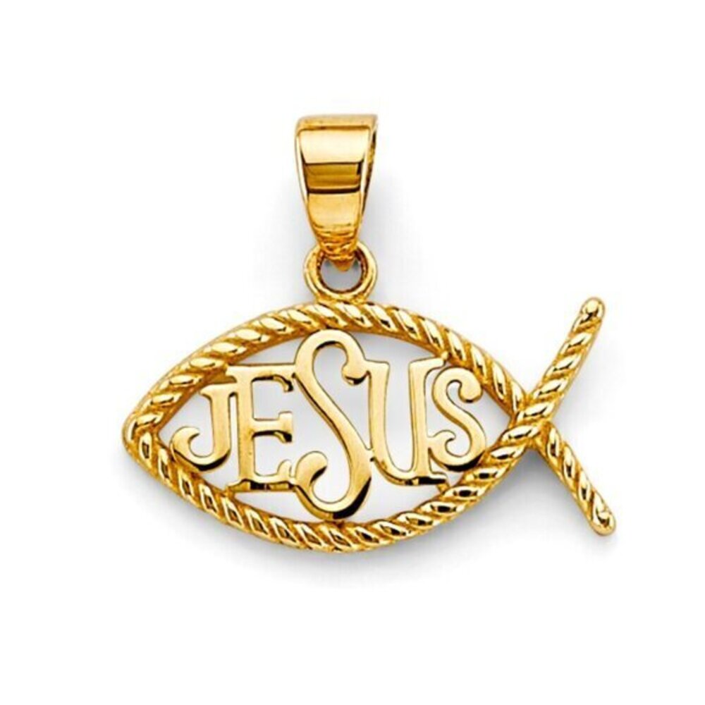 New 14k Yellow Gold Ichthus Jesus Christian Fish Symbol Pendant​
